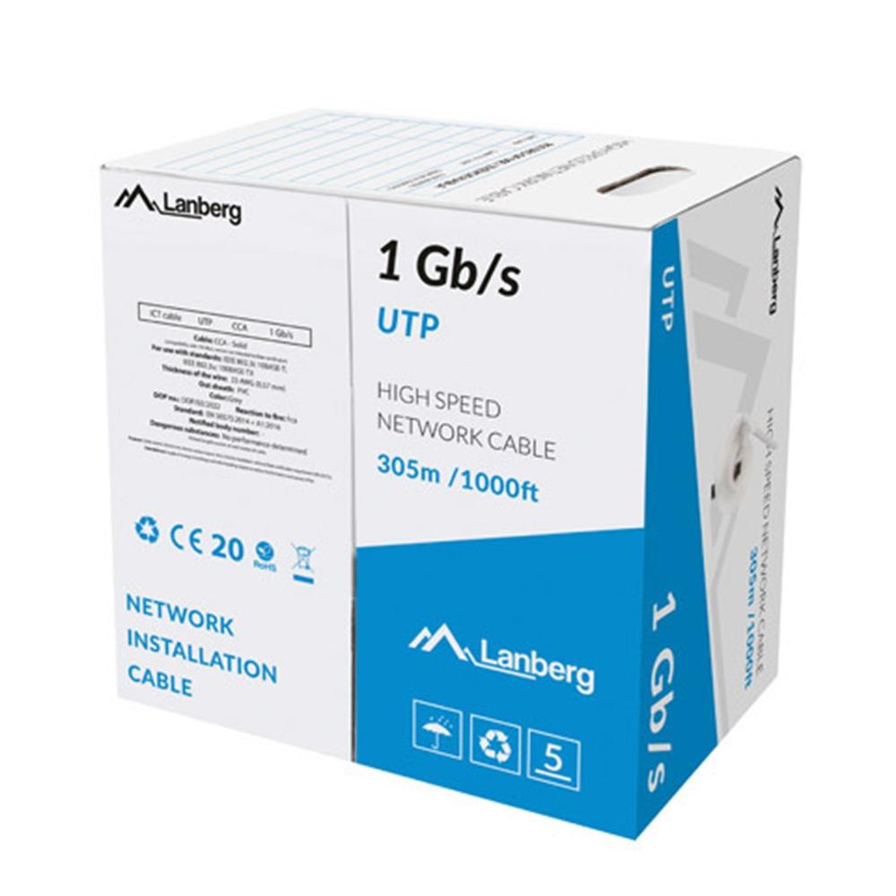 Cable LAN 1Gb/s Lanberg UTP RJ45 CCA AWG23 - 305m Gris