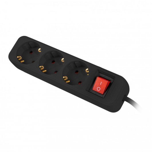 Regleta Lanberg 3 Tomas Schuko con Protección Negra 1.5m