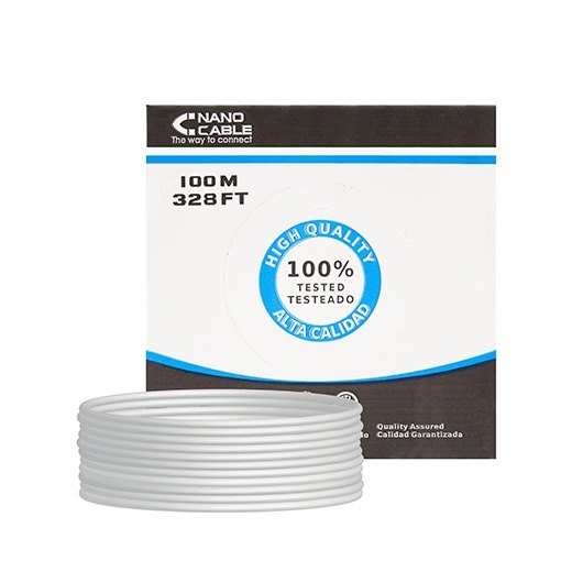 Bobina de Cable de Red UTP Cat6 RJ45 Nanocable 100m Rígido AWG24 100% Cobre