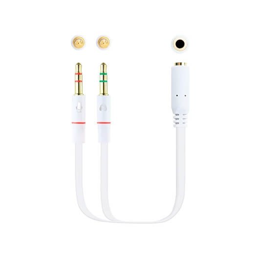 Cable Adaptador Audio 1xJack Hembra a 2xJack Macho 3.5mm - 20cm Blanco
