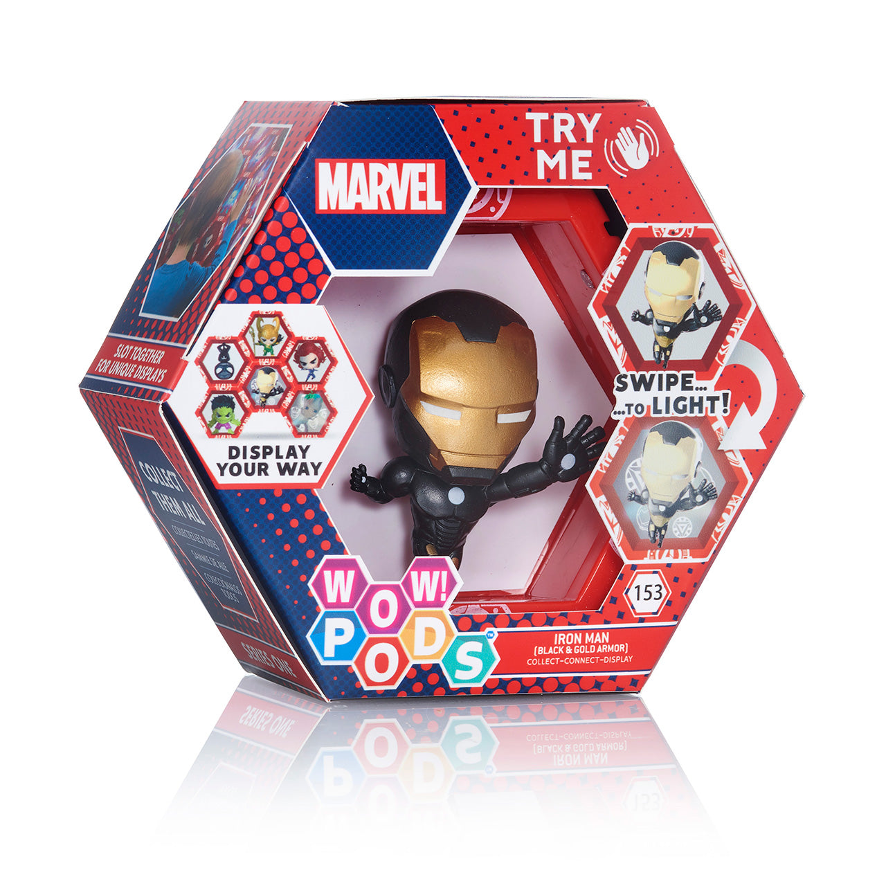 Figura WOW! Pod Marvel Iron Man - Armadura Negra y Dorada con Efectos de Iluminación