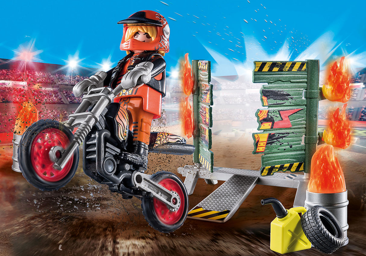 Pack Inicial Acrobacias de Moto con Muro en Llamas de Playmobil