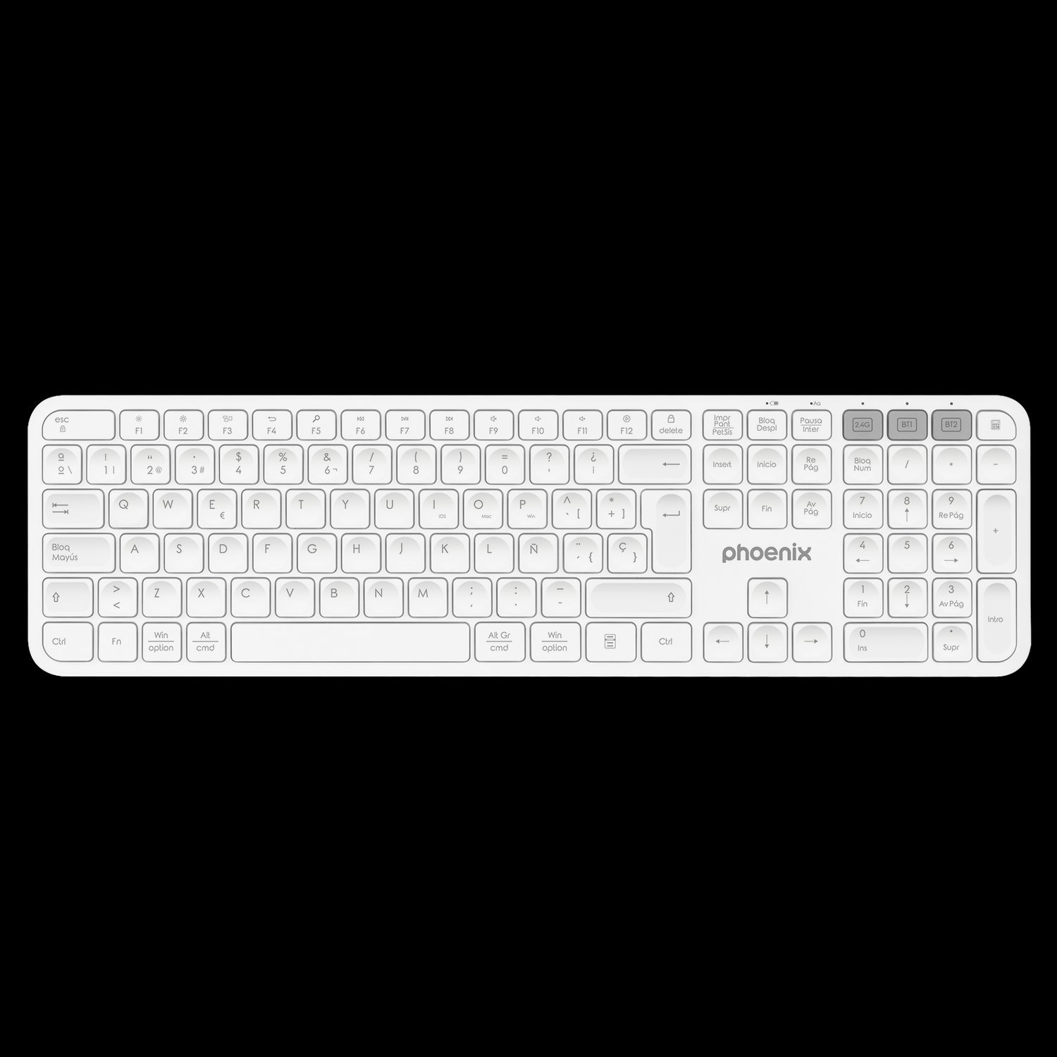 Teclado Inalámbrico Multidispositivo Phoenix K300 - Conexión Bluetooth y 2.4GHz, Compatible con Windows, MacOS e iOS