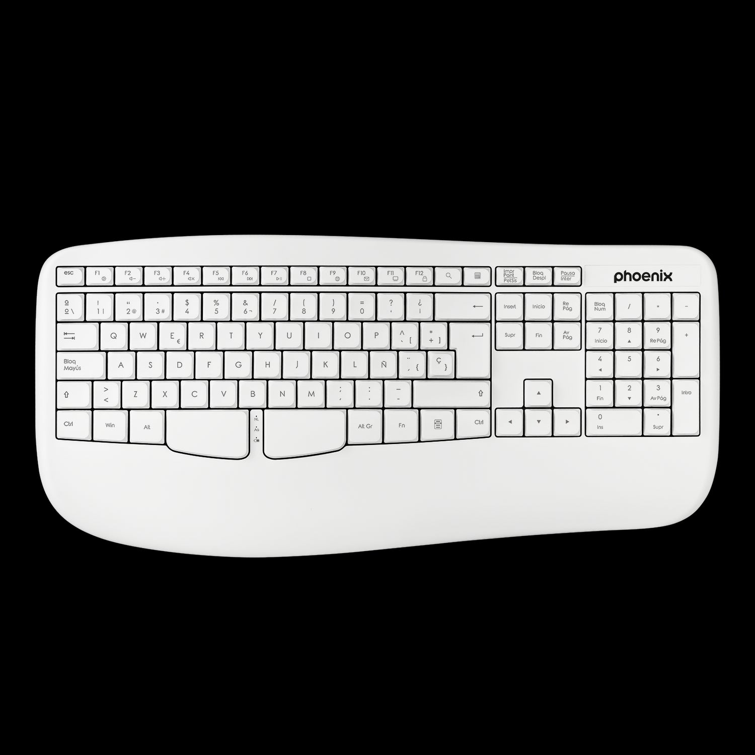 Teclado Ergonómico Inalámbrico Phoenix K201 2.4GHz Blanco - Comodidad y Eficiencia para Escritura Prolongada