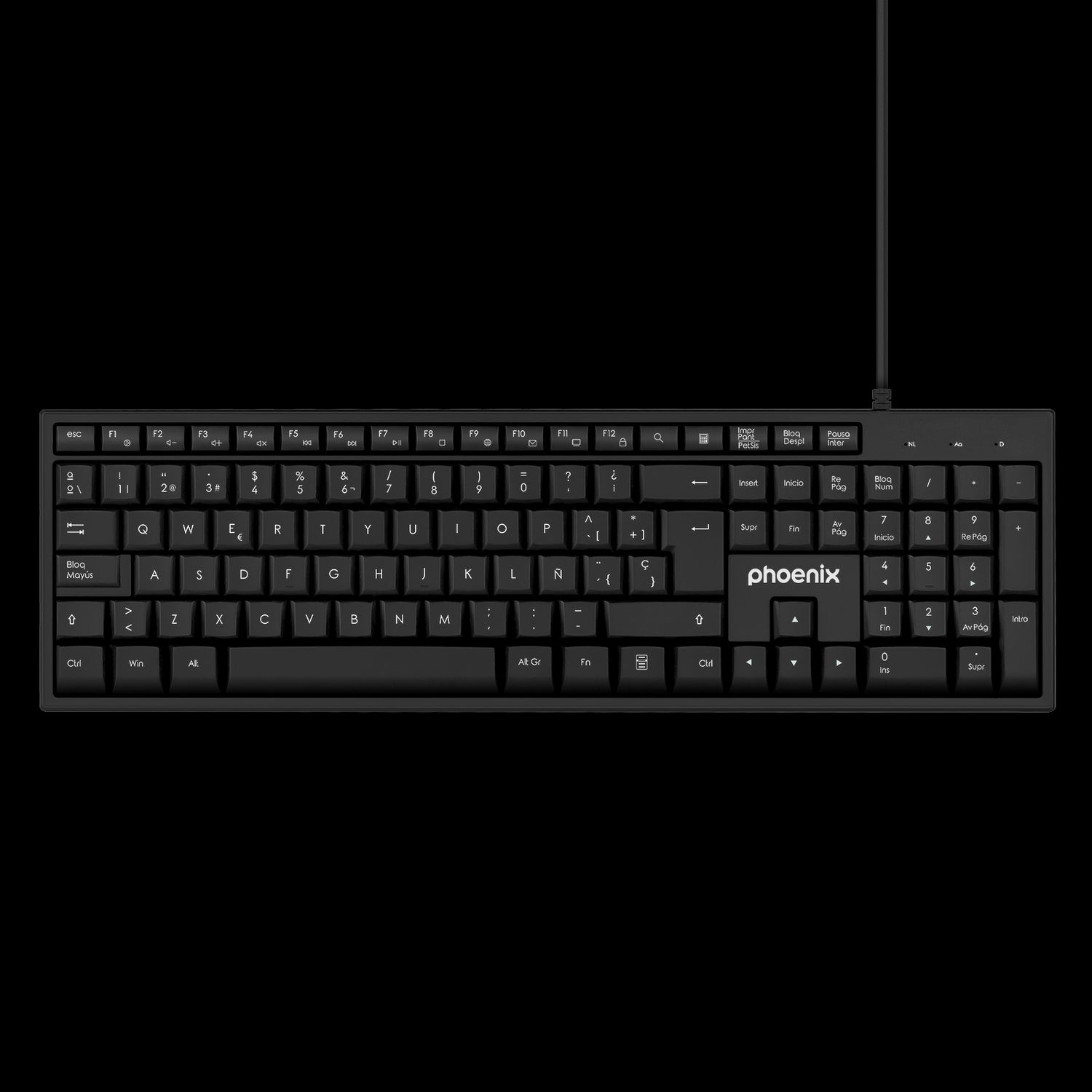 Teclado Multimedia USB Phoenix K100 QWERTY Negro para Oficina