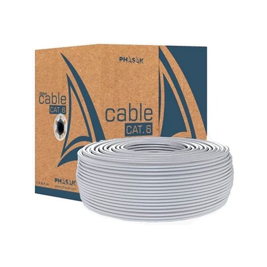 Bobina de Cable Griso PHASAK UTP Cat.6 AWG 23 - 100m CCA Sólido