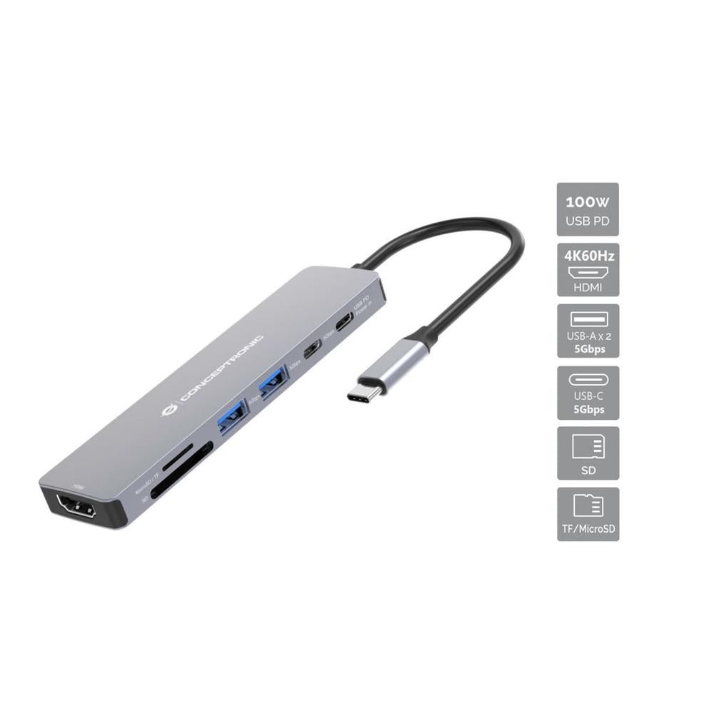 Docking Station Conceptronic DONN28G USB Tipo C 7 en 1 con HDMI 4K