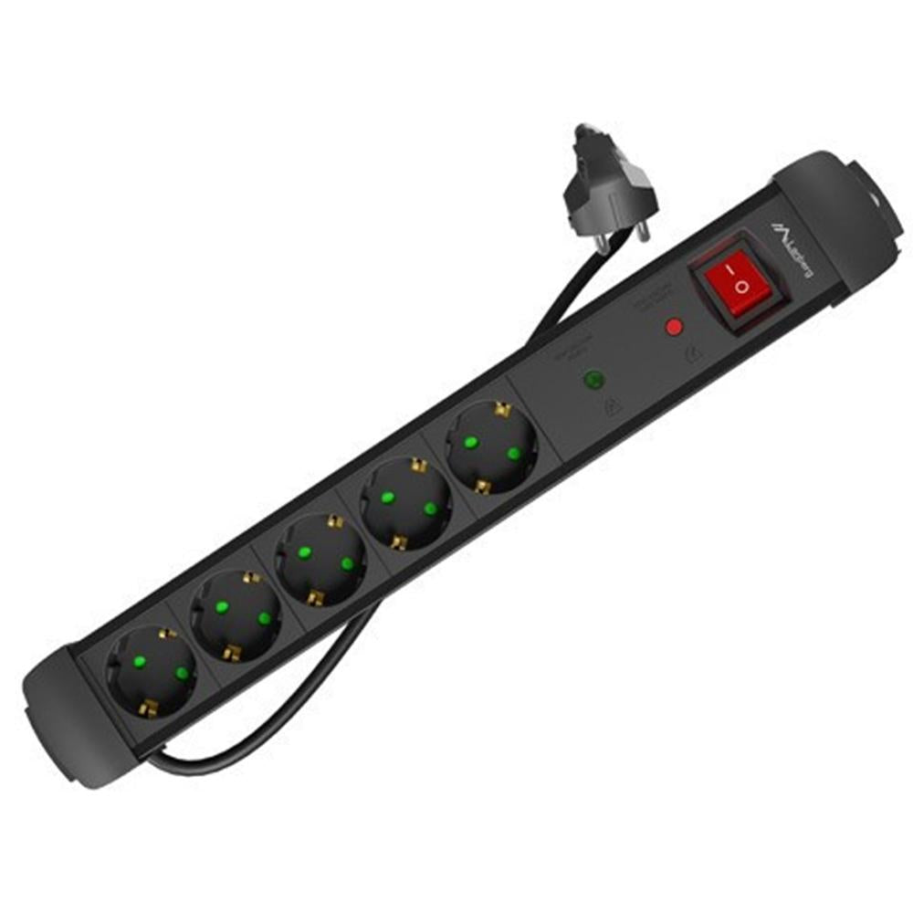 Regleta Lanberg SP1 con 5 Tomas Schuko y Protección Infantil, 2500W, 1.5m Negra