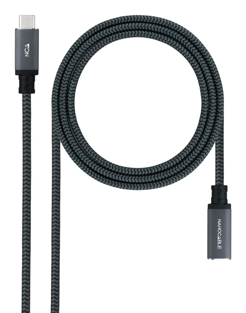 Cable Nanocable USB 3.2 Gen2x2 20Gbps 100W USB-C Macho/Hembra 1.5M Alargador Algodón