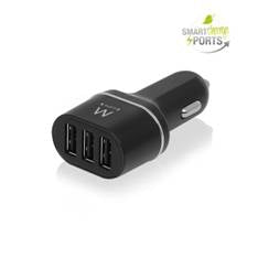 Cargador USB Ewent para Coche con 3 Puertos y Smart IC - 24W, Negro