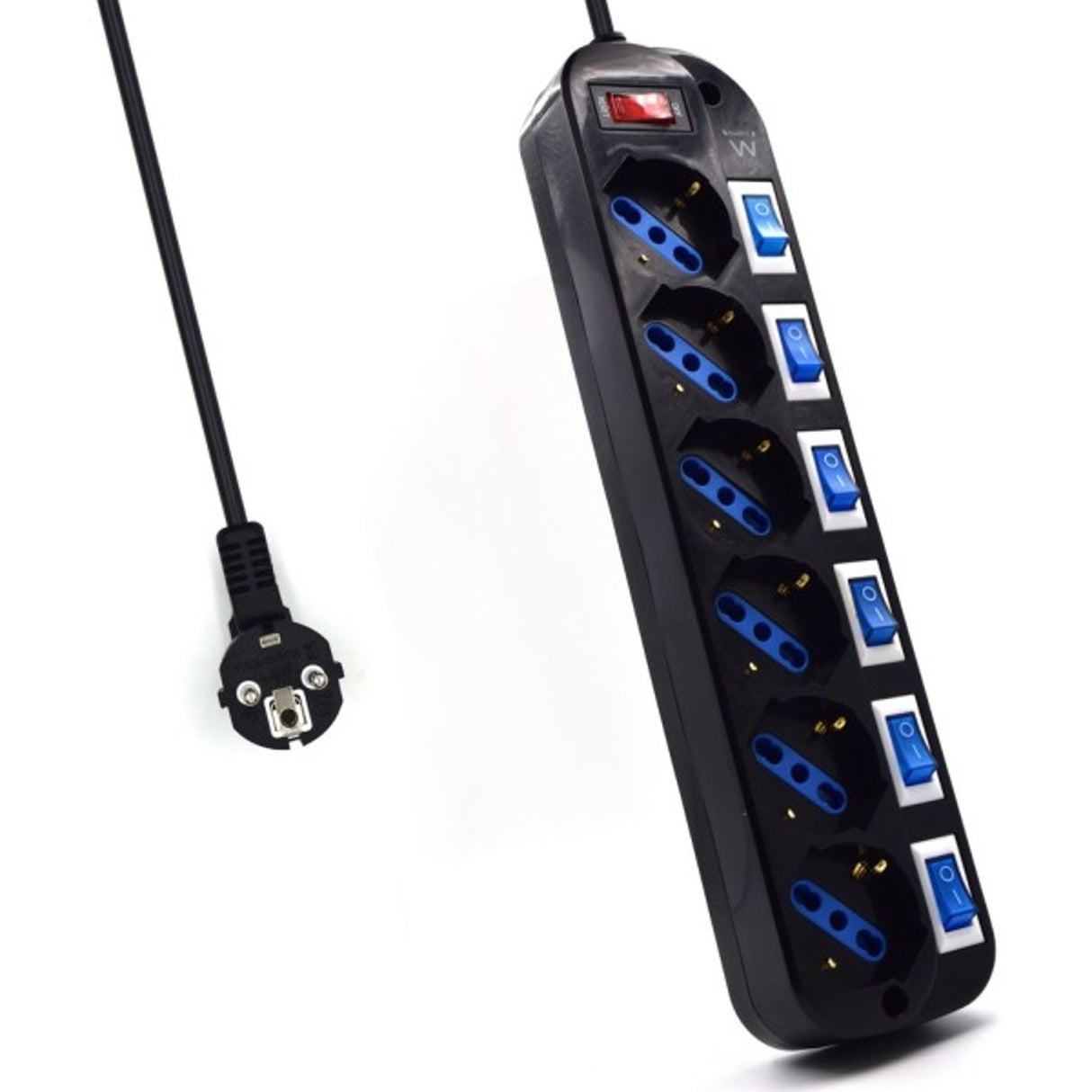 Regleta EWENT 6 Tomas Shucko con Interruptores Iluminados y Montaje en Pared