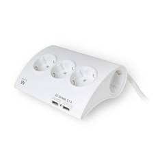 Regleta de Escritorio Ewent con 5 Tomas y 2 Puertos USB - Blanco