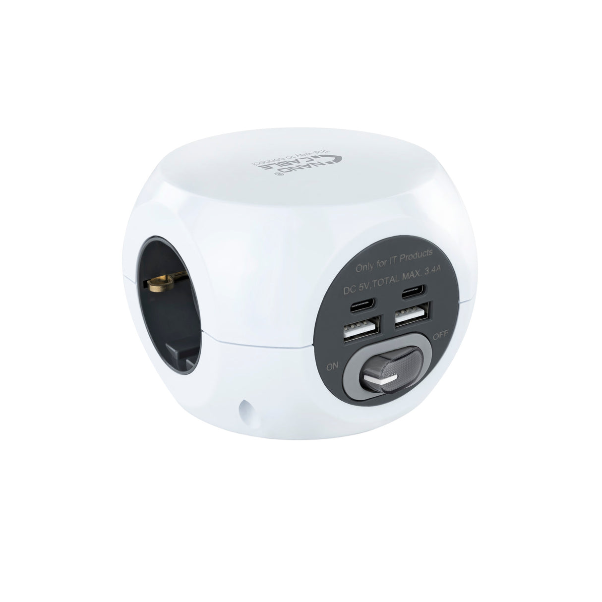 Regleta Nanocable 3 Tomas Schuko con 4 Puertos USB (2 A y 2 C) y Cable de 1.4m