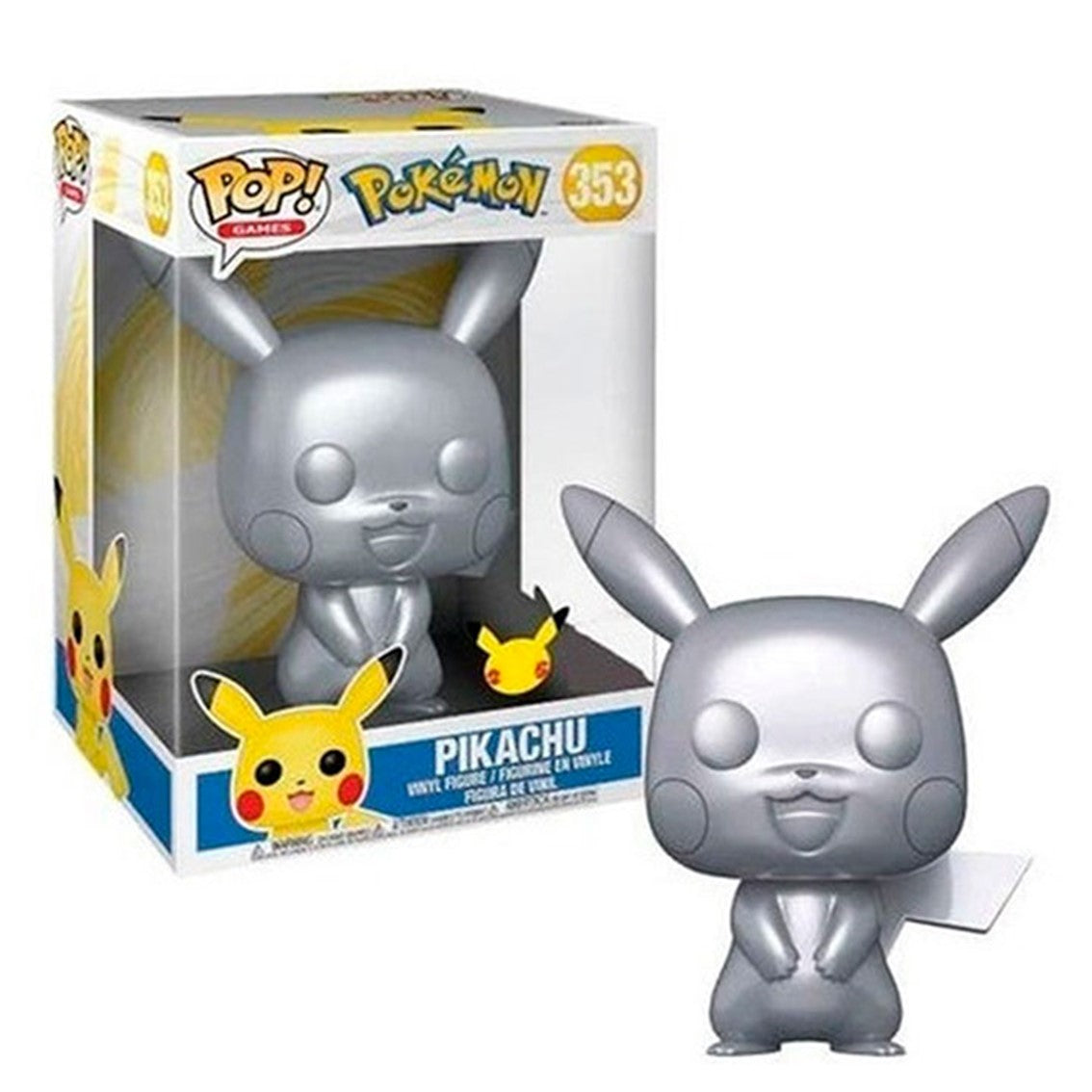 Pikachu Plateado Efecto Metálico - Funko Pop Jumbo 25 cm Edición Exclusiva Pokémon 2021