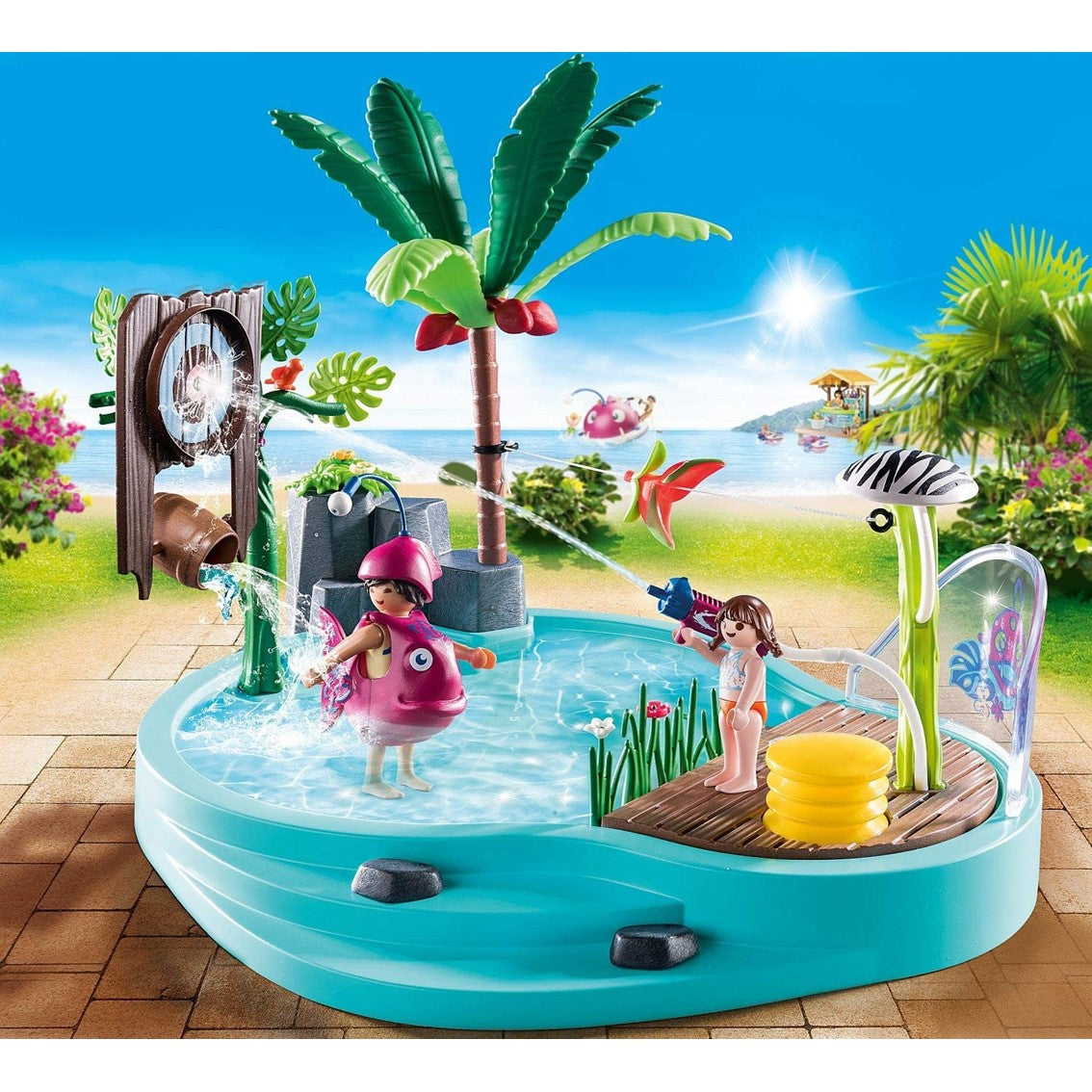 Piscina Divertida de Playmobil con Rociador y Accesorios refrescantes