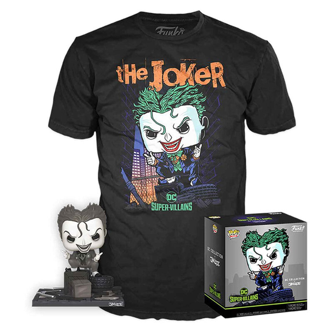 Camiseta y Funko Pop Joker Jim Lee de DC Comics - Talla Aleatoria