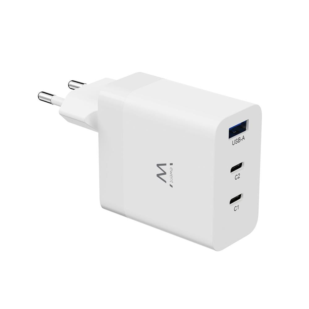 Cargador rápido Ewent EW1323 65W 2 x USB Tipo C 1 x USB Tipo A