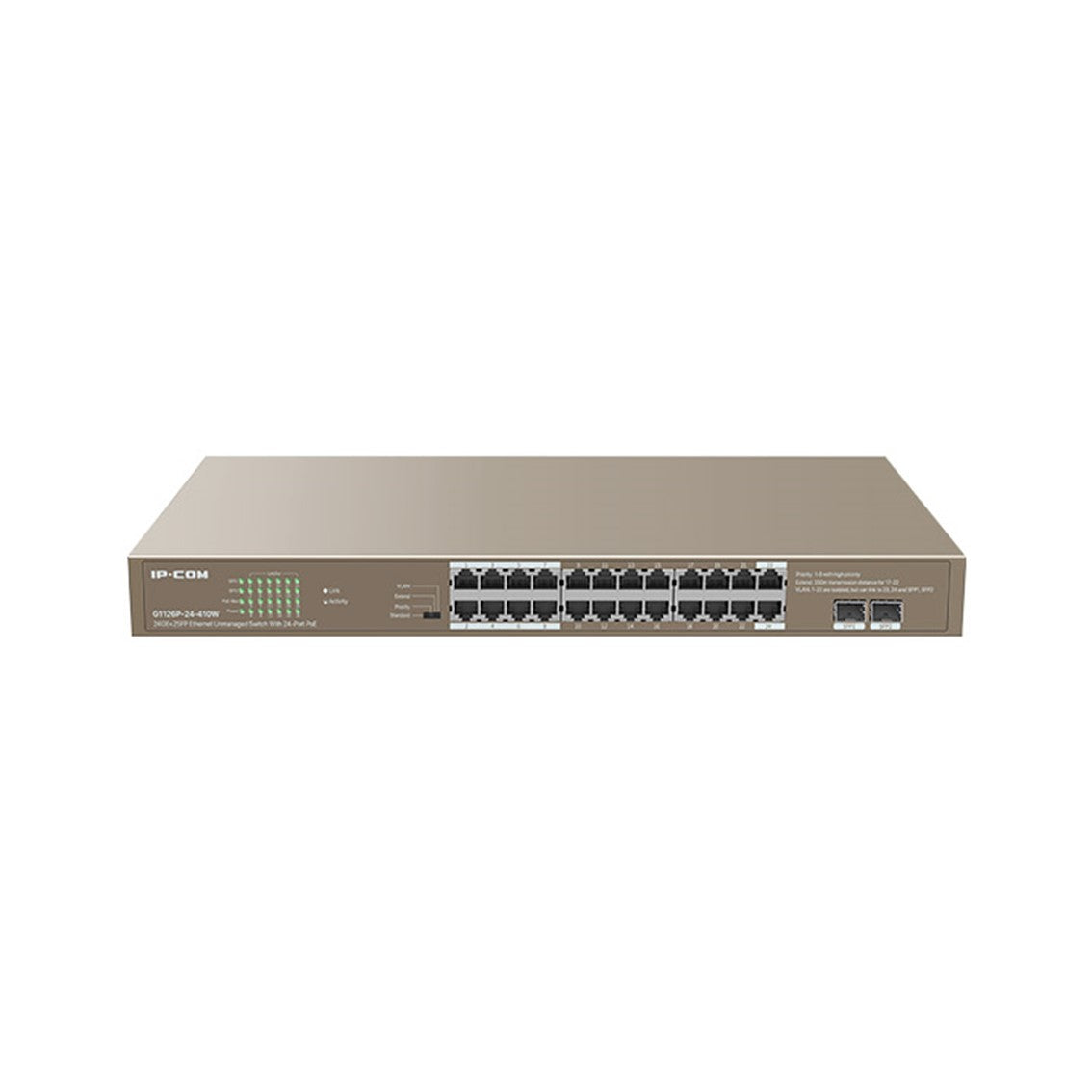Conmutador Tenda G1126P-24-410W, 24 Puertos Gigabit Ethernet con PoE y 2 Puertos SFP