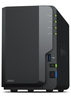 Servidor NAS Synology DiskStation DS223 - 2 Bahías, 1.7 GHz, 2 GB DDR4, Ecológico y Eficiente