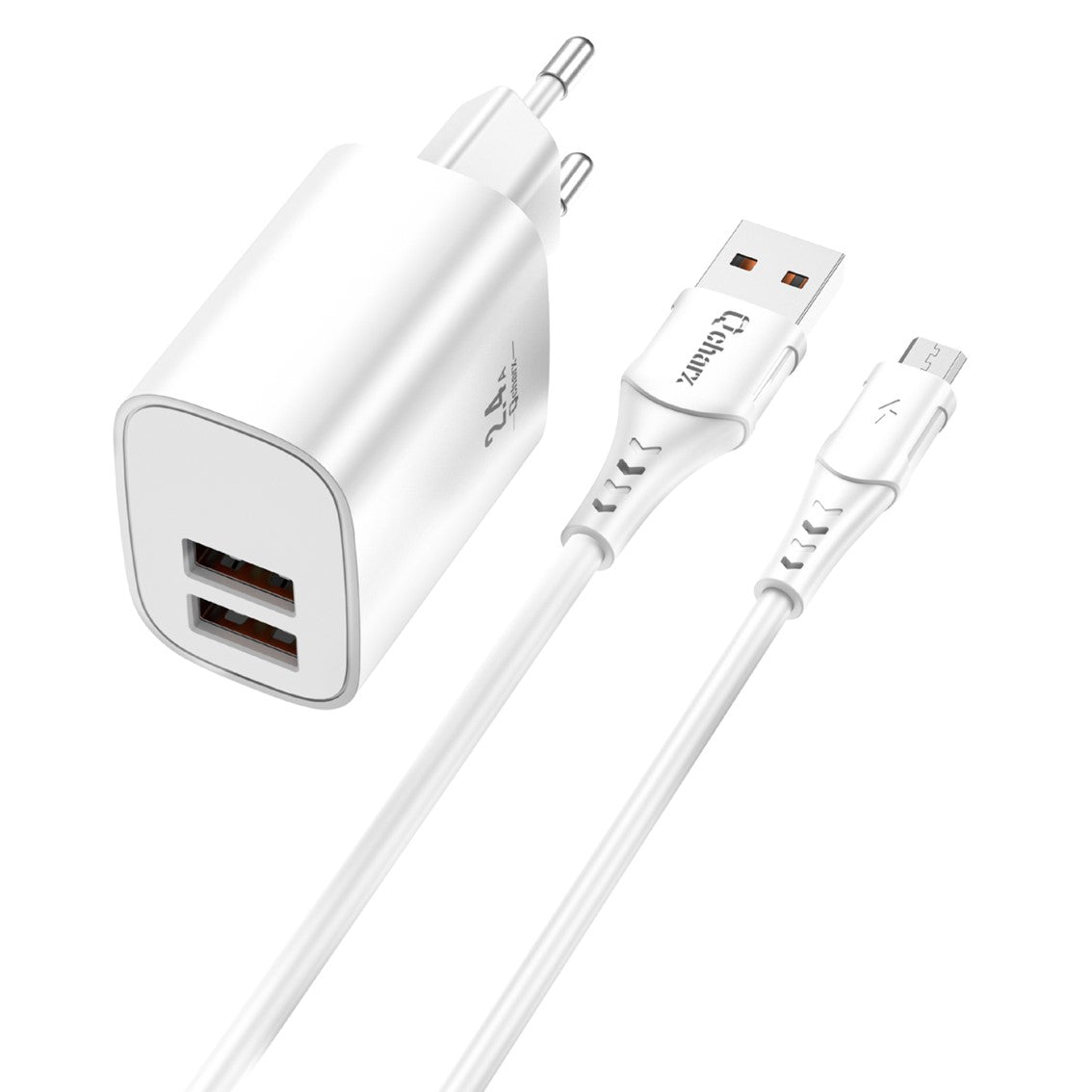 Cargador Rápido Qcharx Apolo 24A con Cable USB a Micro USB Blanco