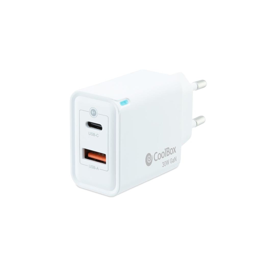 Cargador USB de Pared Coolbox 30W con Tecnología GaN - USB-C y USB-A