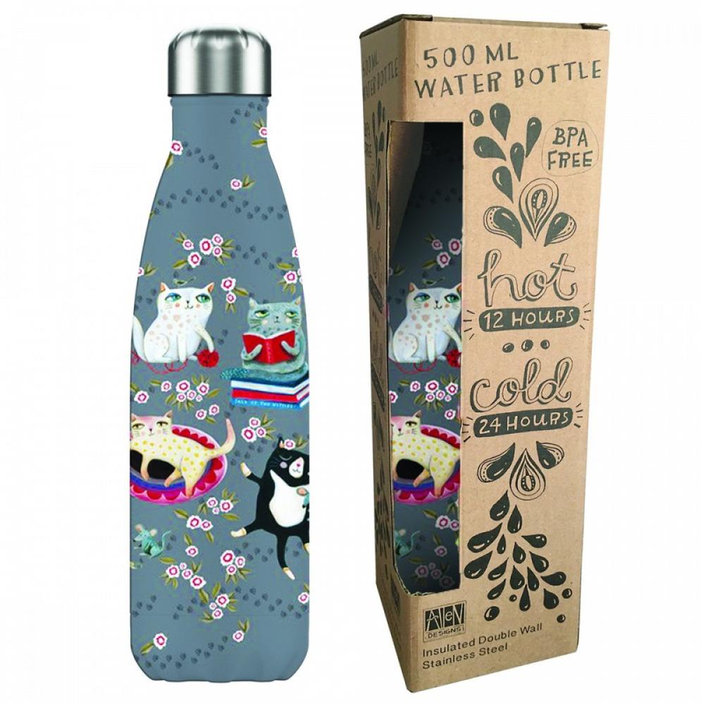 Botella Isotérmica Enesco Black Crazy Cats - Diseño Original de Michelle Allen
