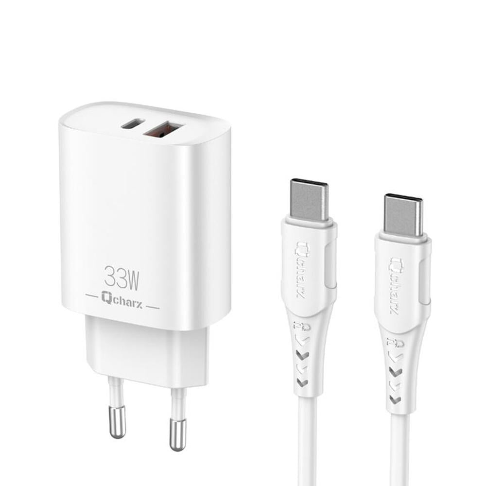 Cargador Qcharx Eros 33W: USB-A y USB-C con Cable Tipo C Incluido