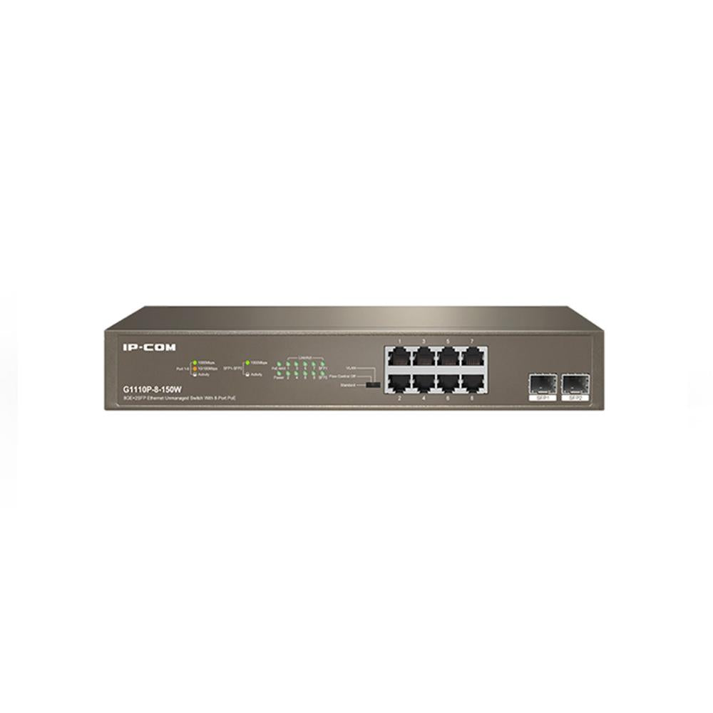Conmutador PoE Gigabit IP-COM G1110P-8-150W con 8 Puertos PoE y 2 SFP