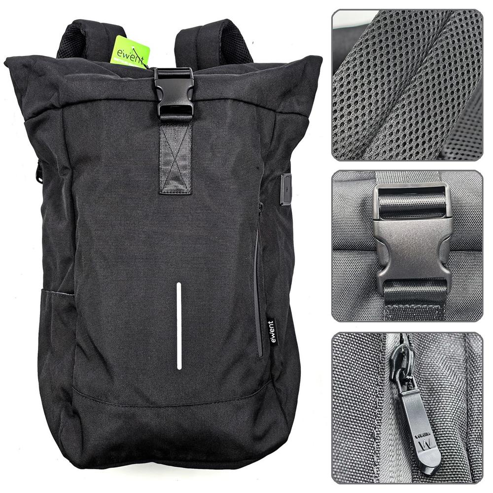 Mochila Unisex Ewent TRENDY ROLL Ecofriendly para Portátil de 17.3" Negra