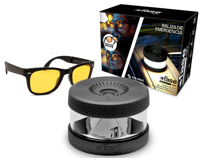 Baliza V16 Conectada de Emergencia Homologada + Gafas de Conducción Nocturna