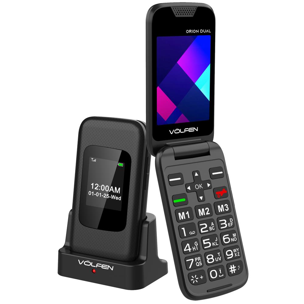 Teléfono Móvil Volfen Orion Dual Max Tipo Concha Negro con Base de Carga