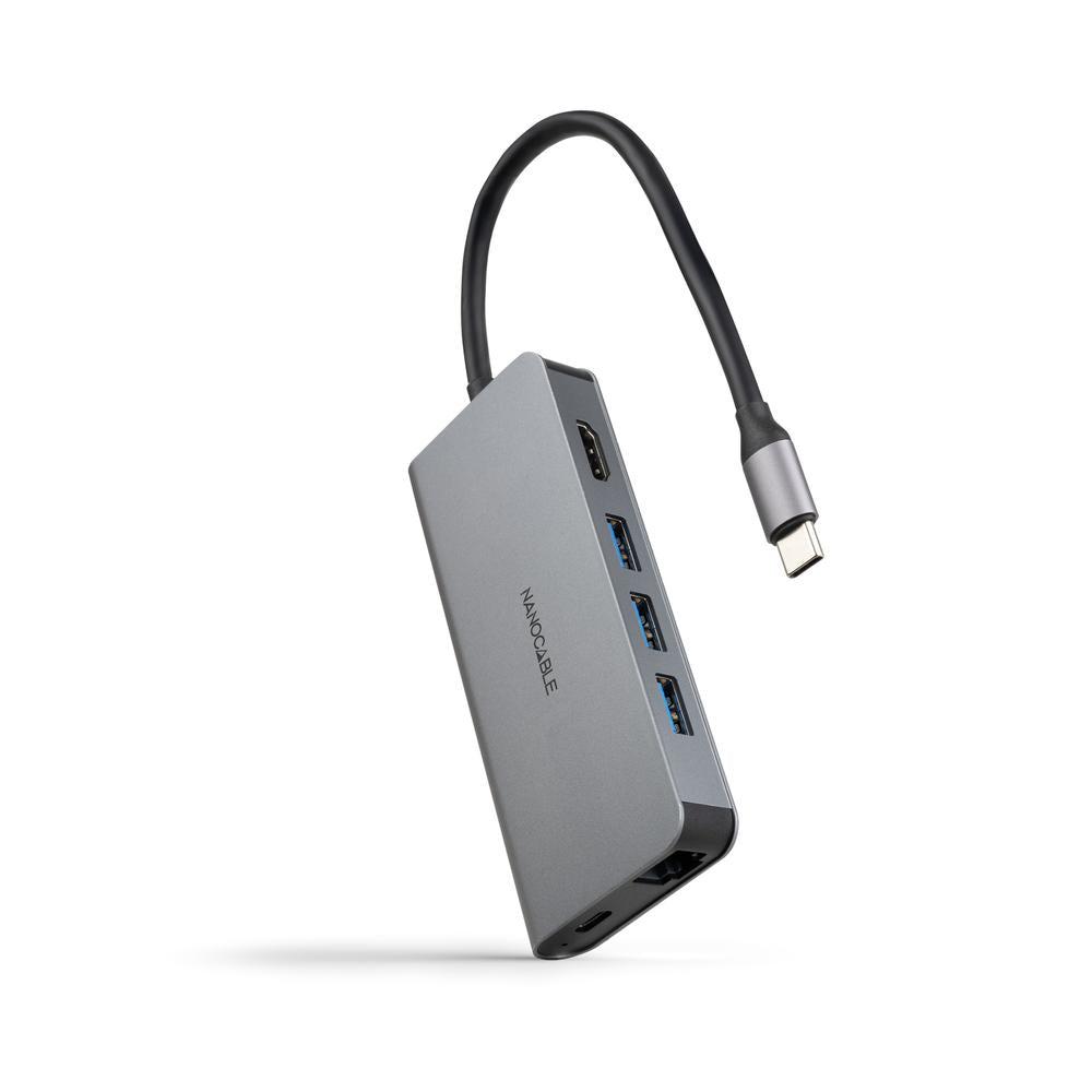 Hub Nanocable USB-C 8 en 1 con HDMI 4K, Puertos USB 3.0 y Carga PD