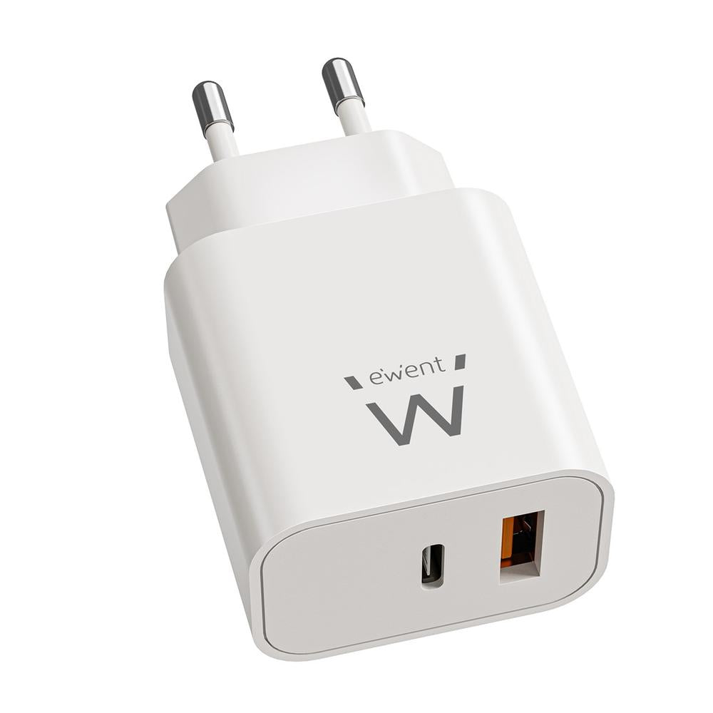 Cargador Rápido EWENT EW1318 20W USB-C y USB-A, Blanco