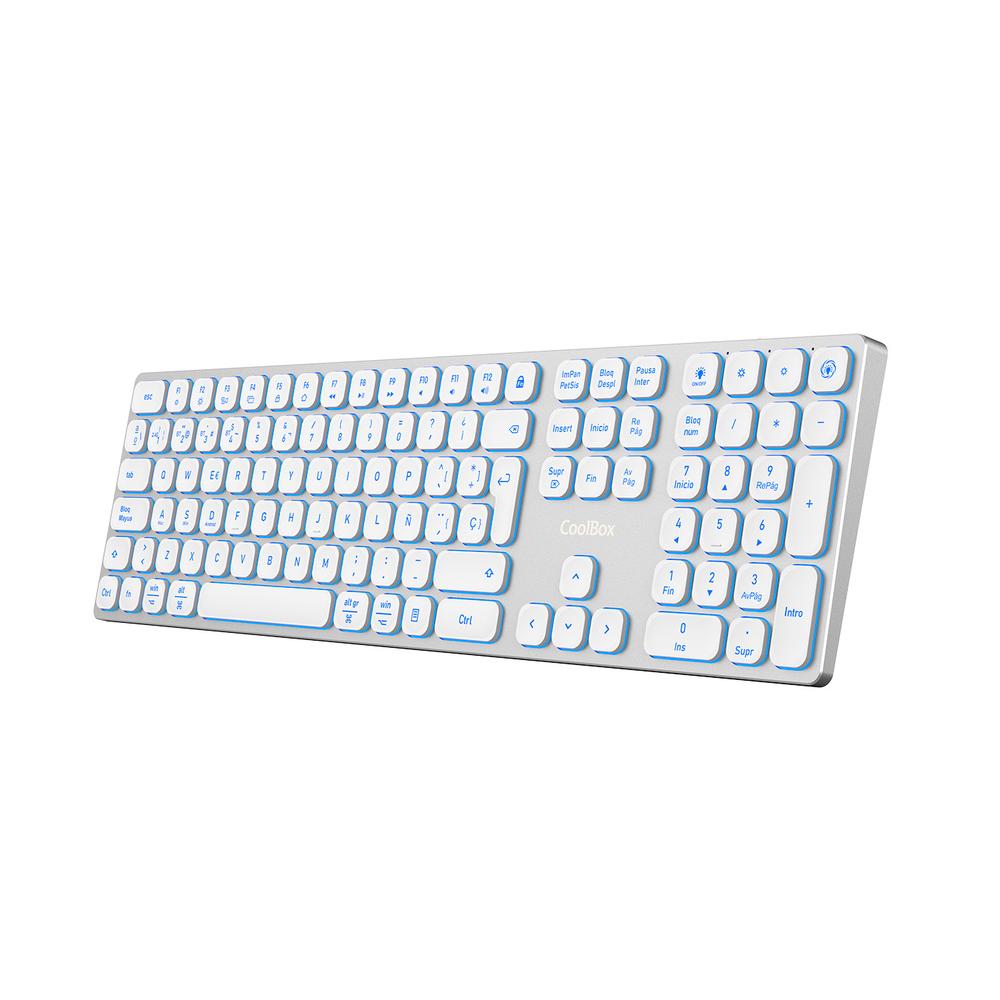 Teclado Inalámbrico Retroiluminado CoolBox Moonlight Key B431 - Plata y Blanco