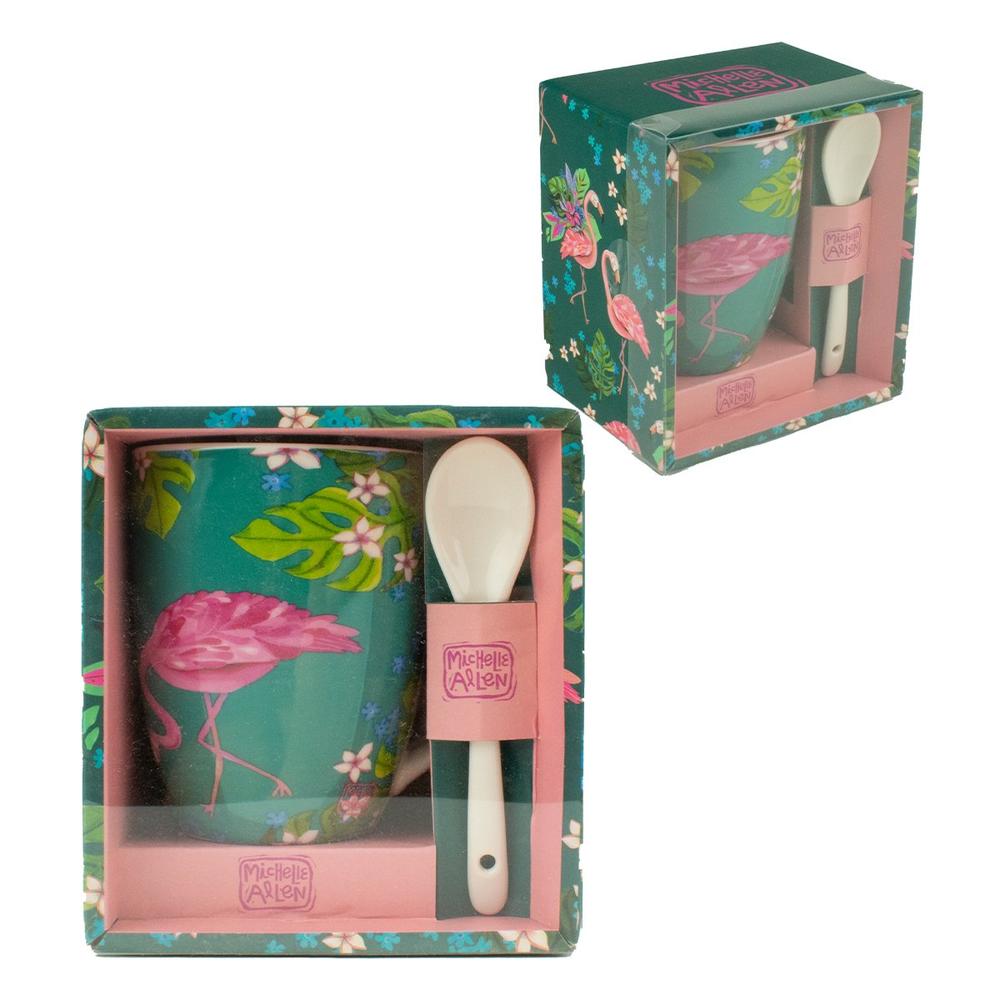Taza Enesco Flamenco con Cuchara - Estilo Tropical y Colorido