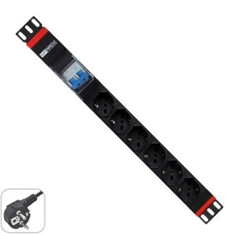 Regleta Rack WP 1U con 6 Enchufes Schuko y Protección Automática