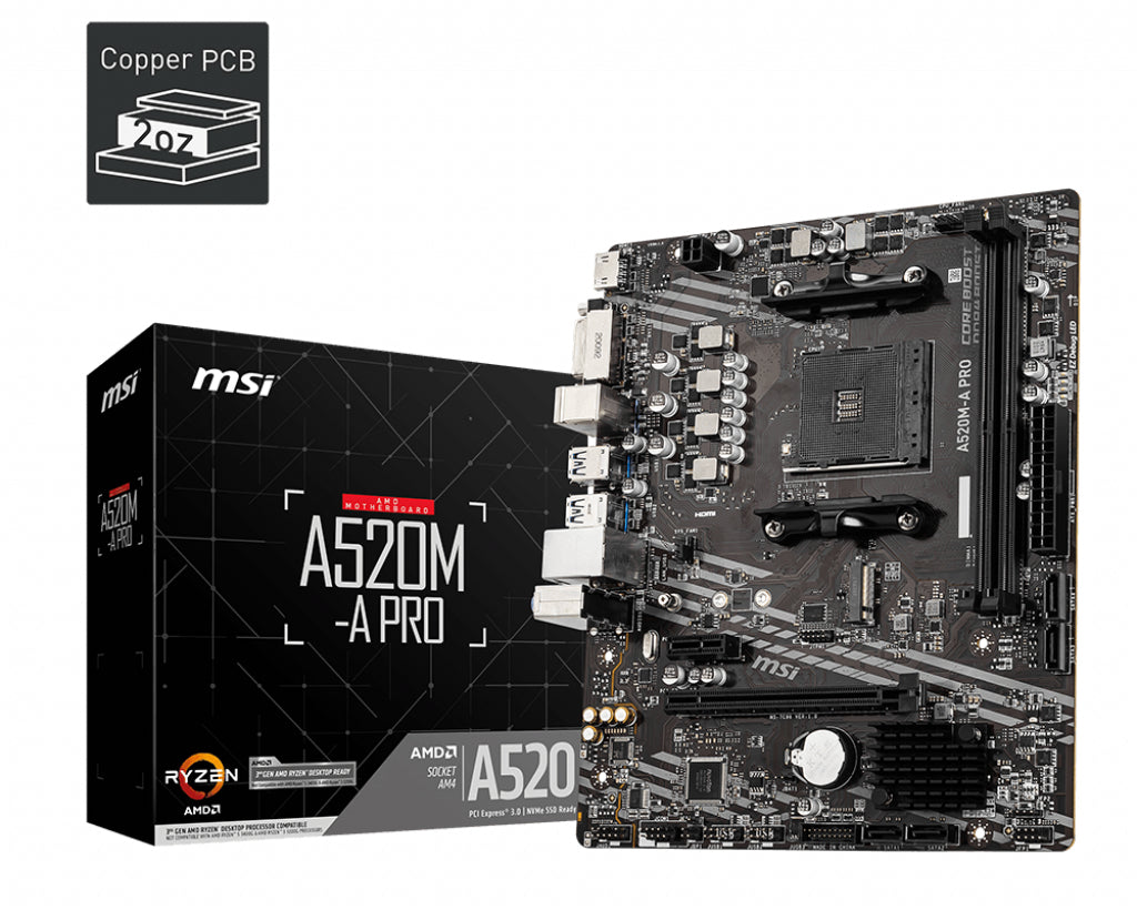 Placa Base MSI AM4 A520M - A Pro M Micro ATX para AMD Ryzen