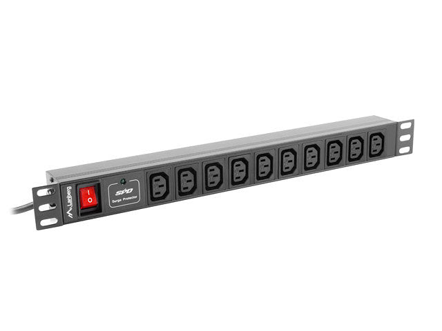Regleta Lanberg 1U PDU de 10 sockets 10A 2m, protección contra sobretensiones, montaje en rack negro