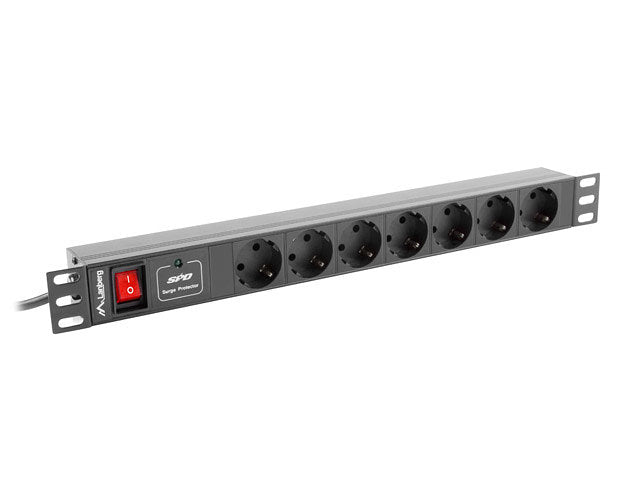 Regleta Lanberg 1U PDU 16A con 7 Tomas Schuko y Cable de 2m