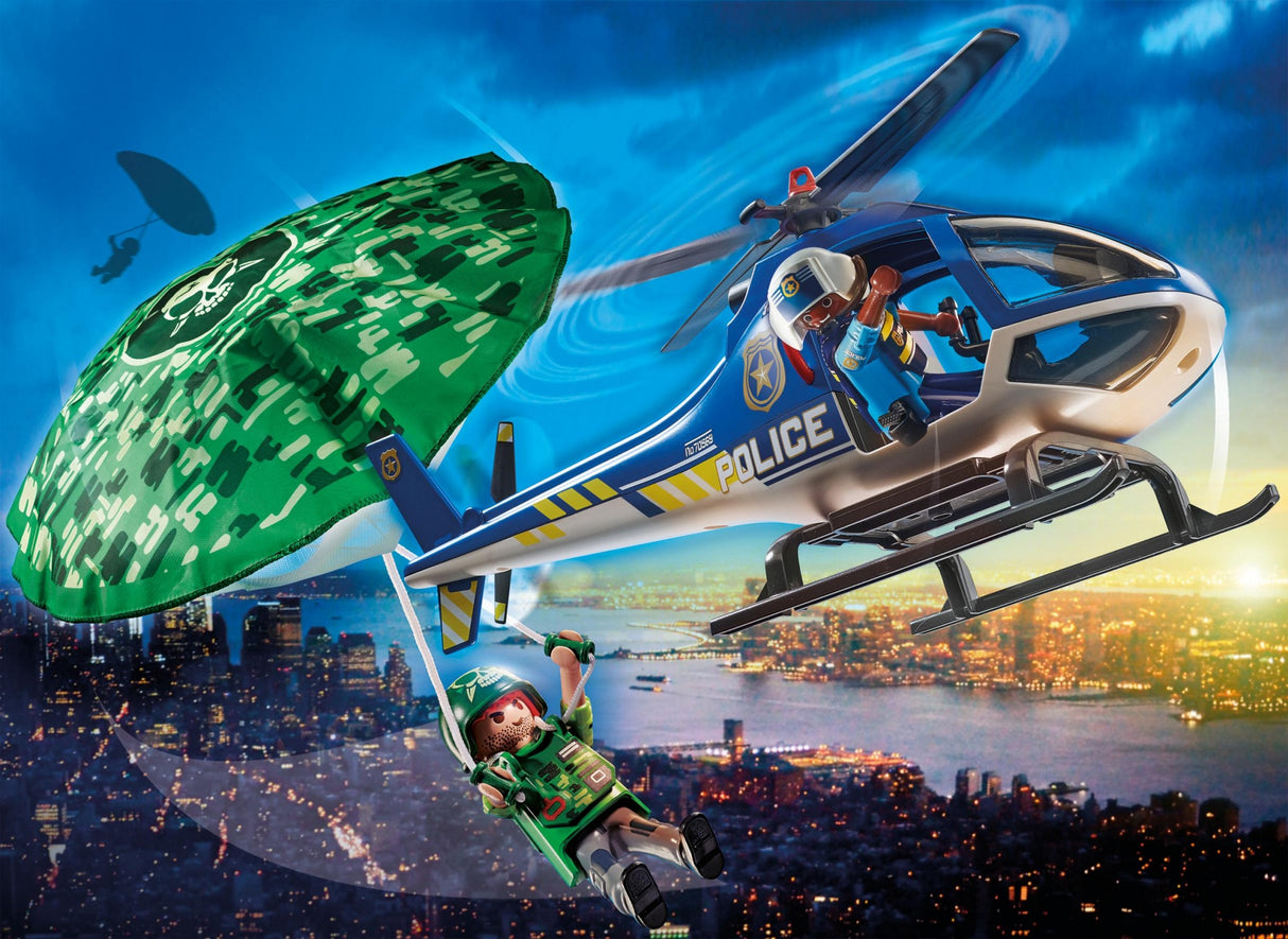 Helicóptero de Policía Playmobil con Paracaídas y Figuras