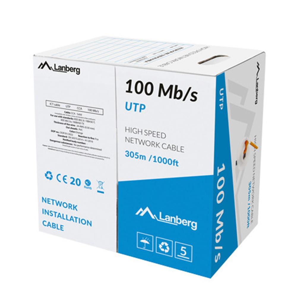 Cable LAN Lanberg 305m U/UTP CCA Naranja 100Mb/s