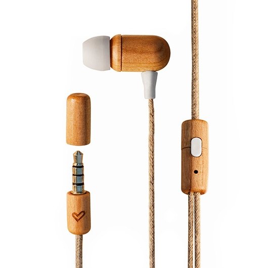 Auriculares Eco Cherry Wood Intrauditivos de Madera Sostenible con Micrófono