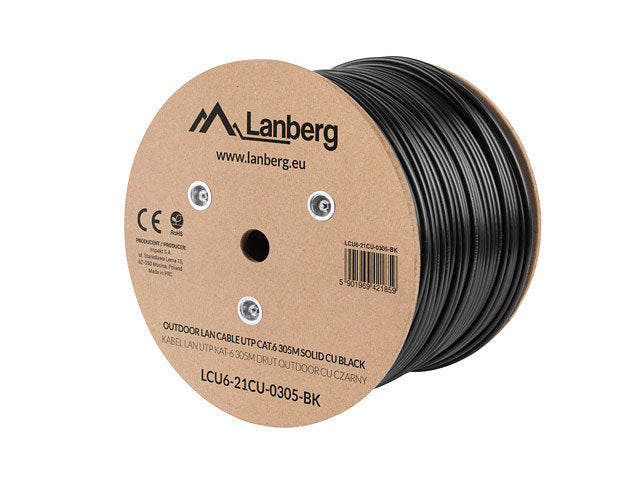 Bobina de Cable Lanberg Cat.6 UTP Exterior 305m Cobre Sólido Fluke Tested