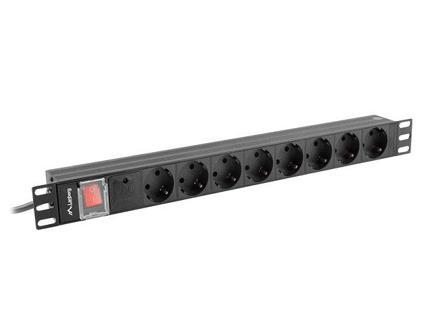 Regleta PDU 1U Lanberg 16A 8x Schuko Negra 2m