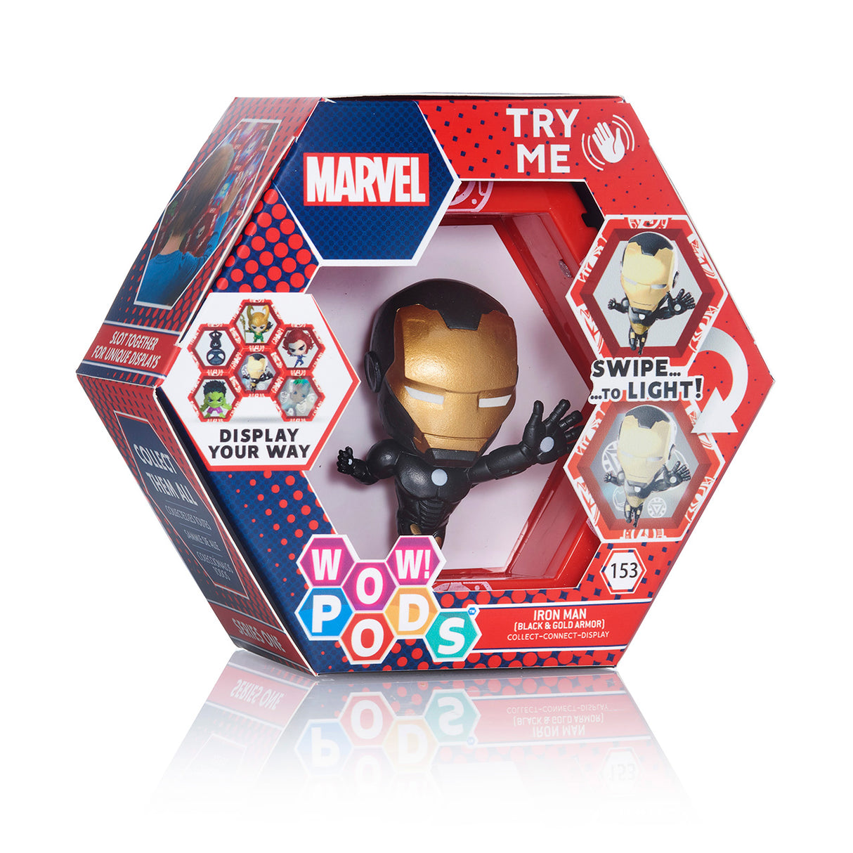 Figura WOW! Pod Marvel Iron Man - Armadura Negra y Dorada con Efectos de Iluminación