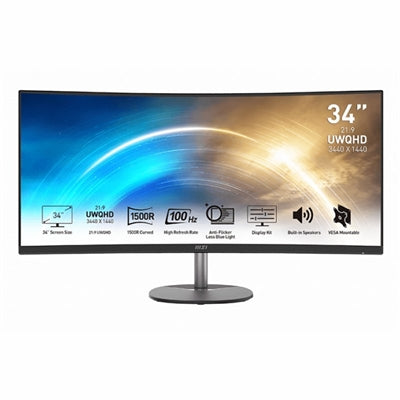 Monitor Curvo MSI de 34 Pulgadas UWQHD 100Hz con HDMI y DisplayPort