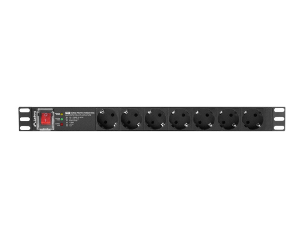 Regleta Lanberg PDU-PRO-07F-0200-BK 1U 16A 6 Salidas Schuko Rack 19" Negra