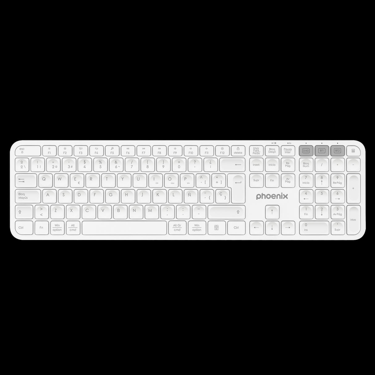 Teclado Inalámbrico Multidispositivo Phoenix K300 - Conexión Bluetooth y 2.4GHz, Compatible con Windows, MacOS e iOS