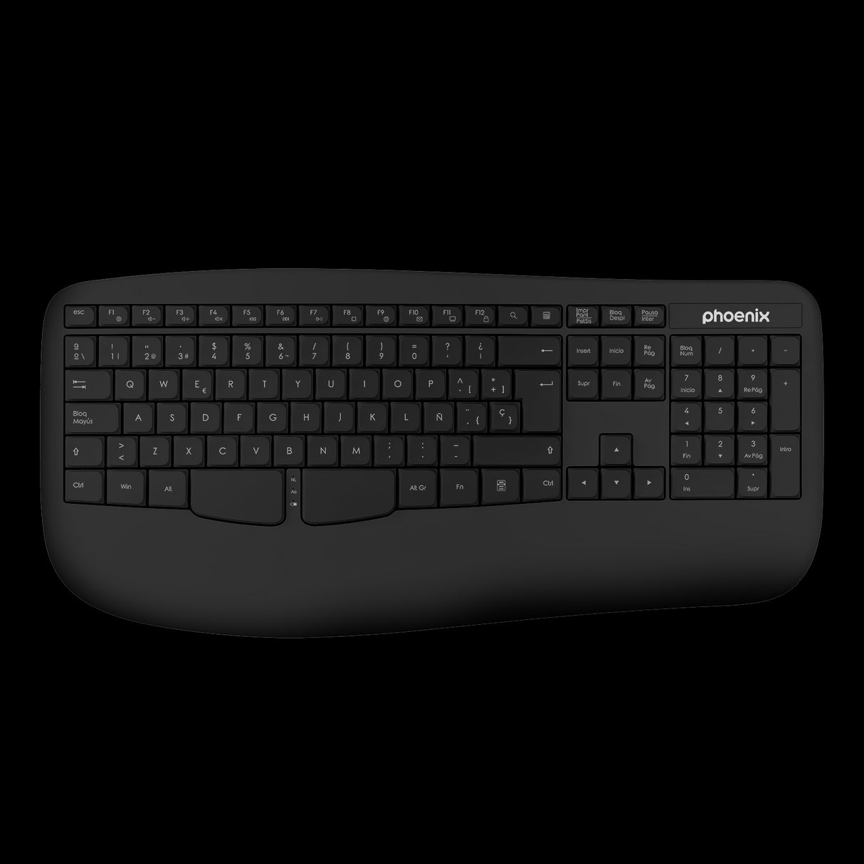 Teclado Ergonómico Inalámbrico Phoenix K201 2.4GHz - Diseño Comodo y 14 Teclas Multimedia