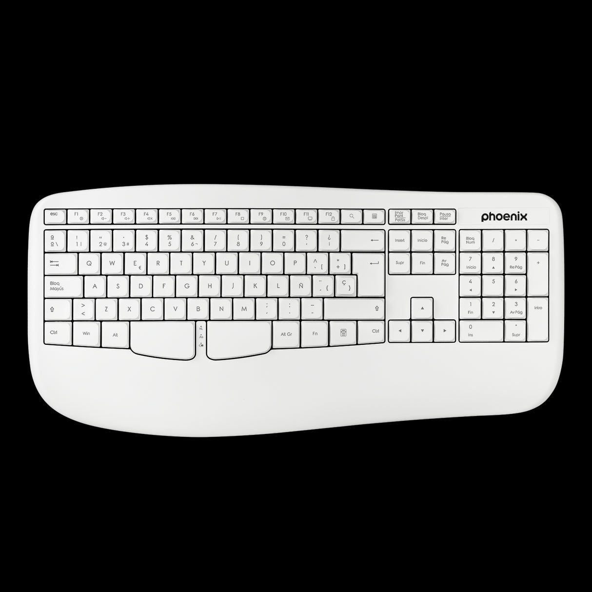 Teclado Ergonómico Inalámbrico Phoenix K201 2.4GHz Blanco - Comodidad y Eficiencia para Escritura Prolongada